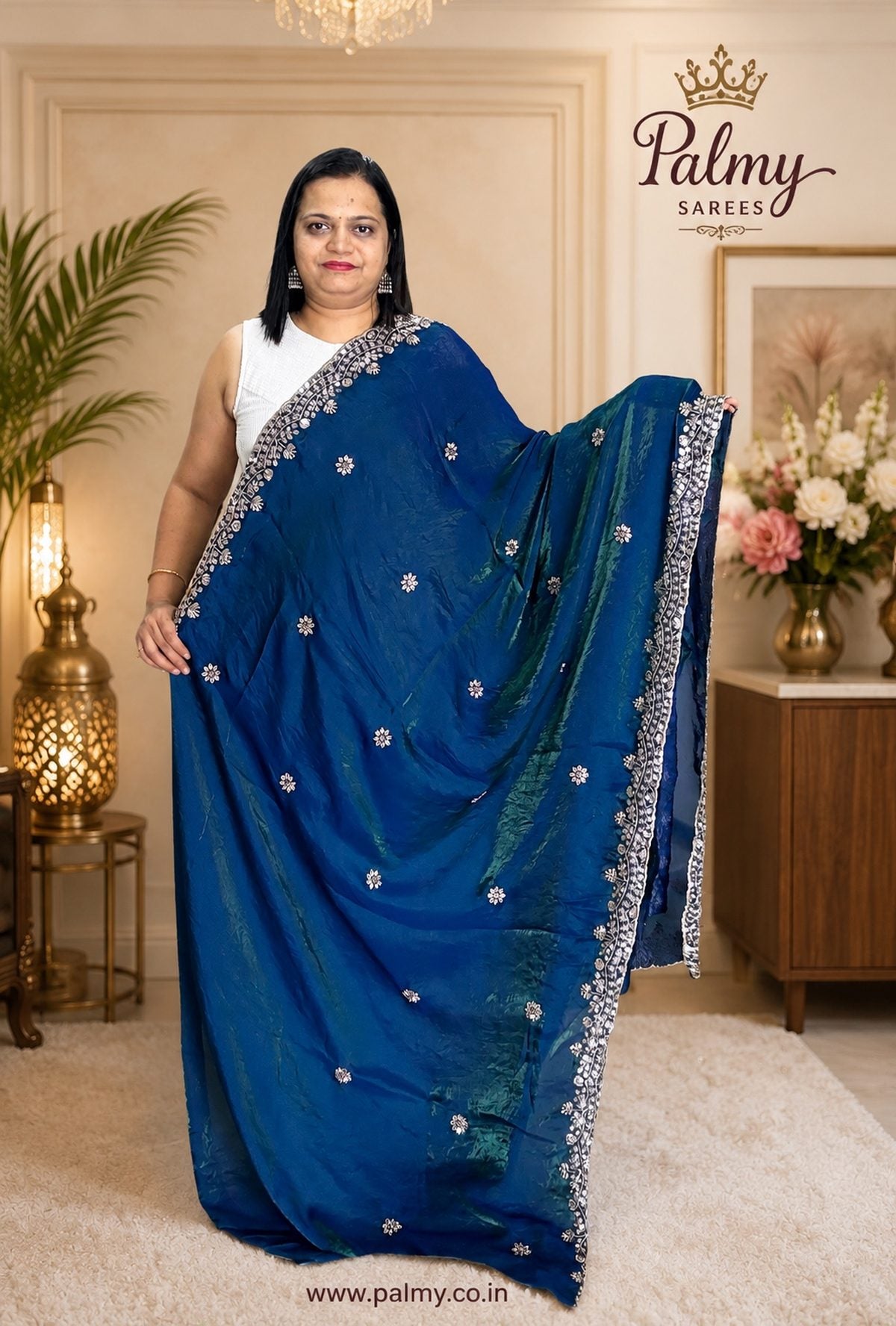 blue party wear saree