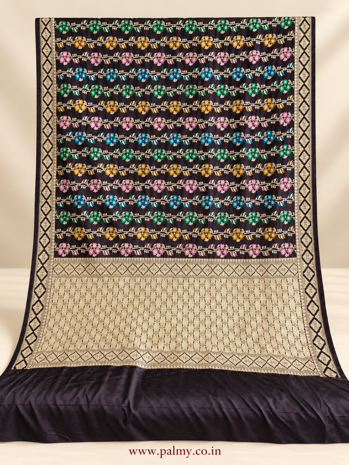 deep aubergine Banarasi saree