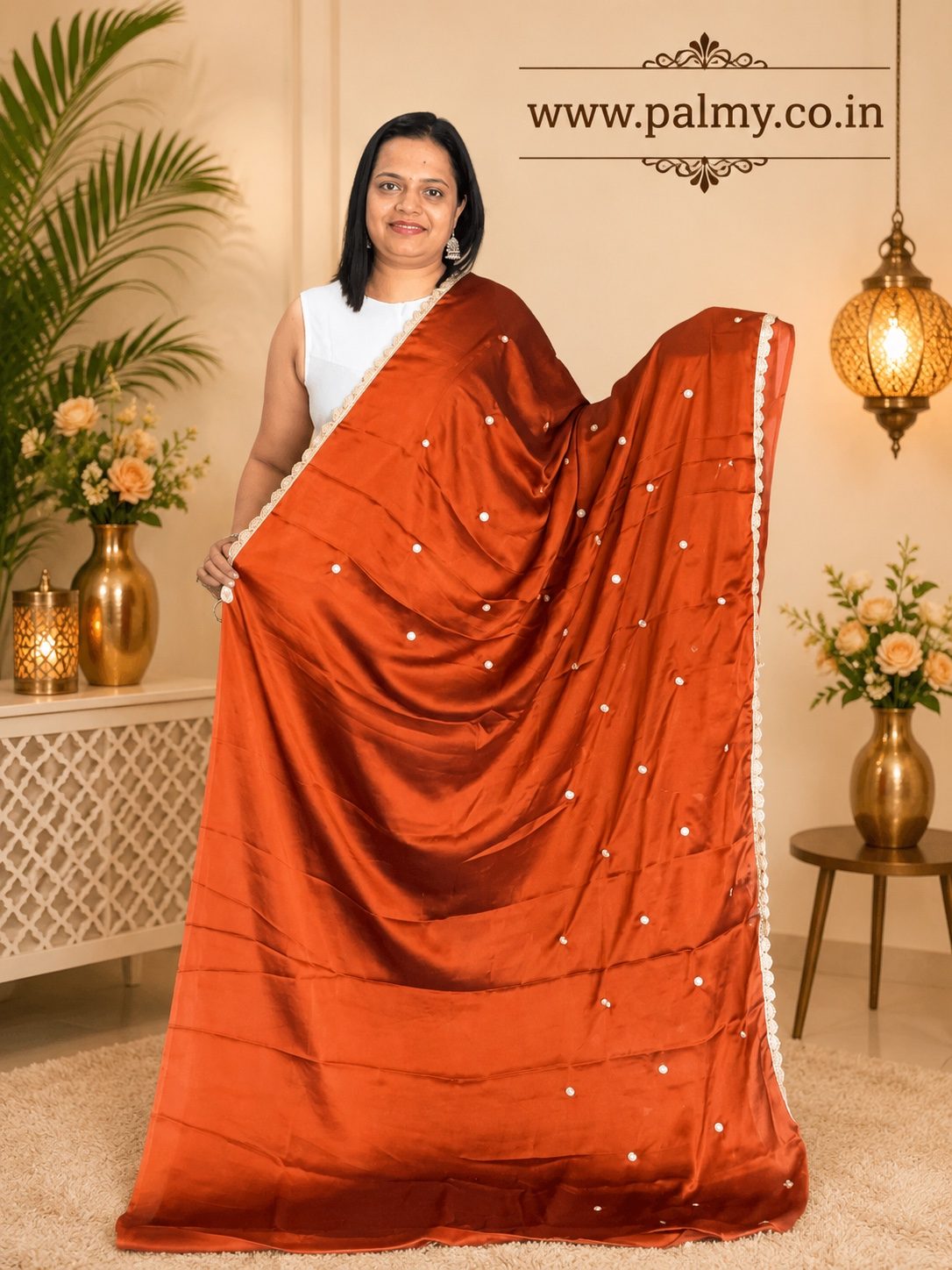 designer burnt copper saree
