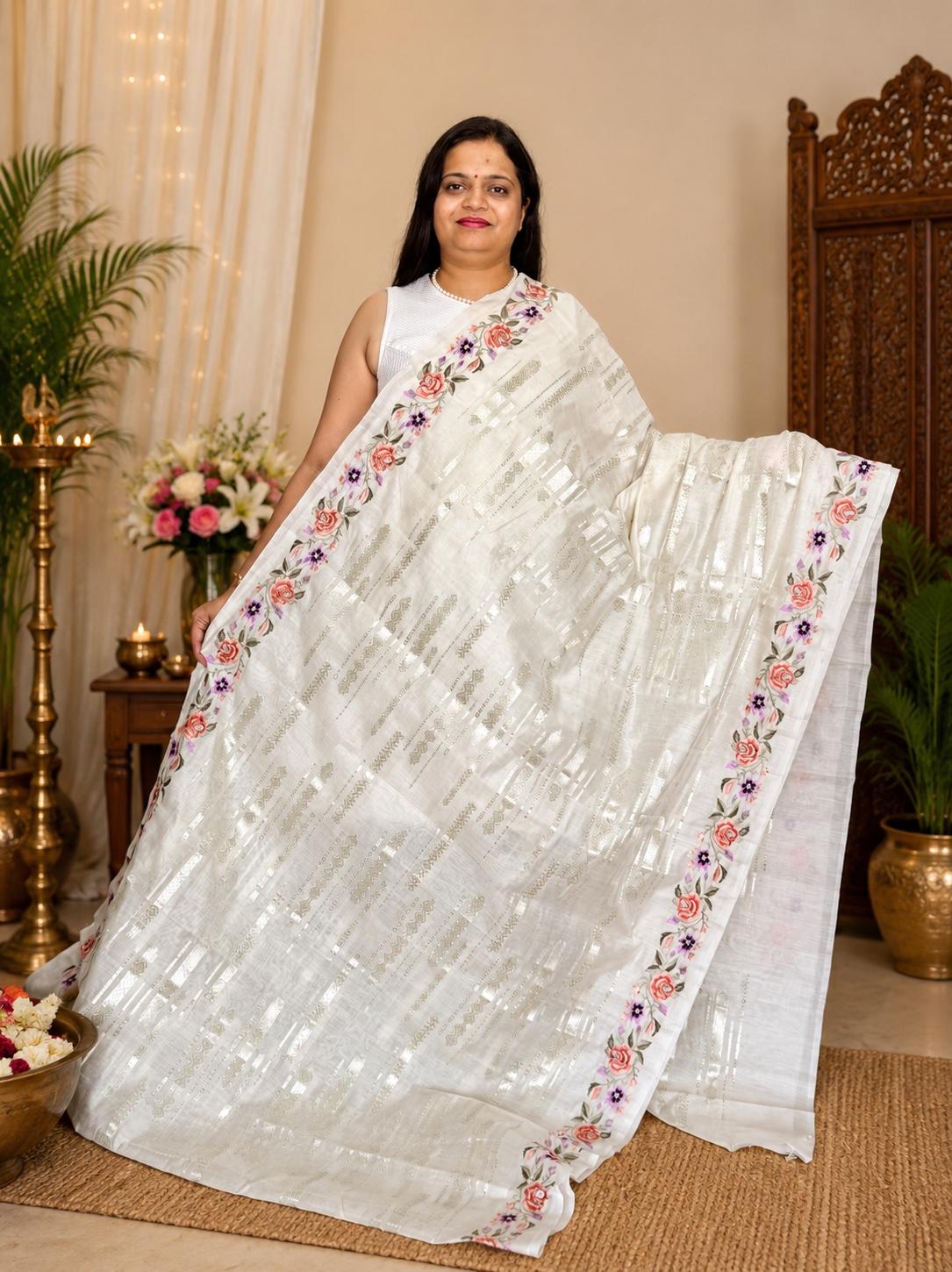 ivory-white-floral-embroidered-saree-model-view