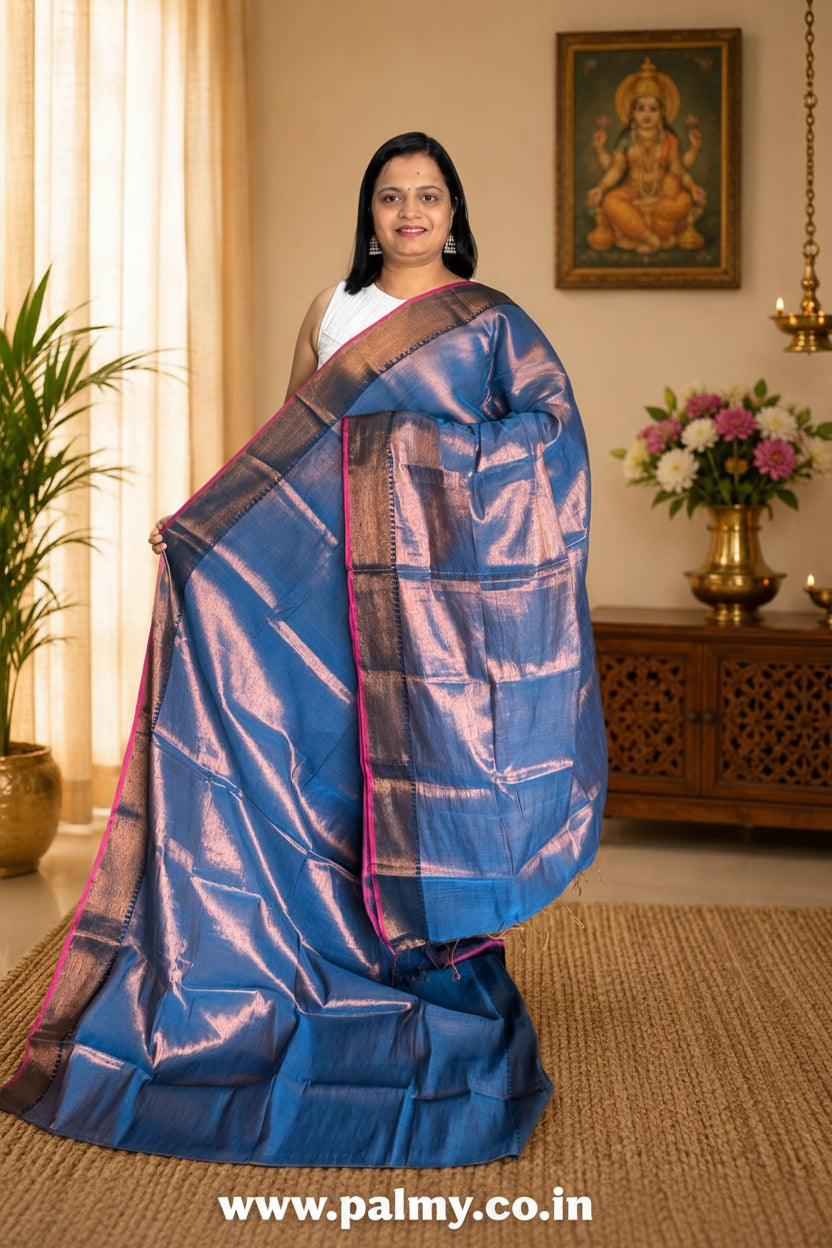 lavender grey tissue silk saree