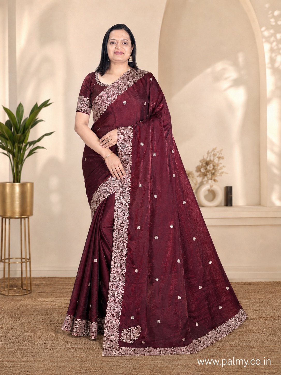 maroon designer saree