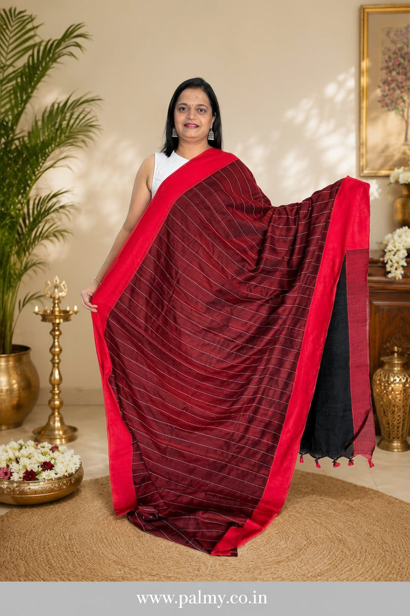 maroon handloom cotton saree