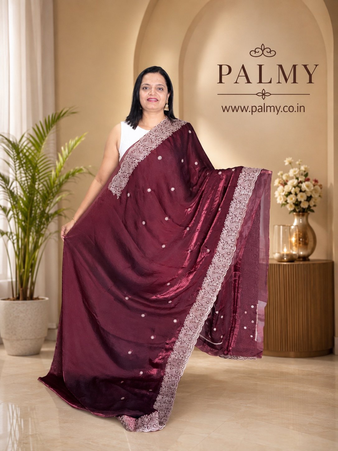 maroon party wear / wedding sarees