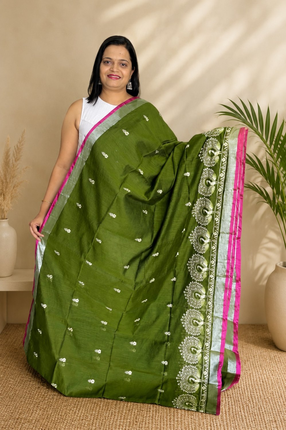 olive green saree