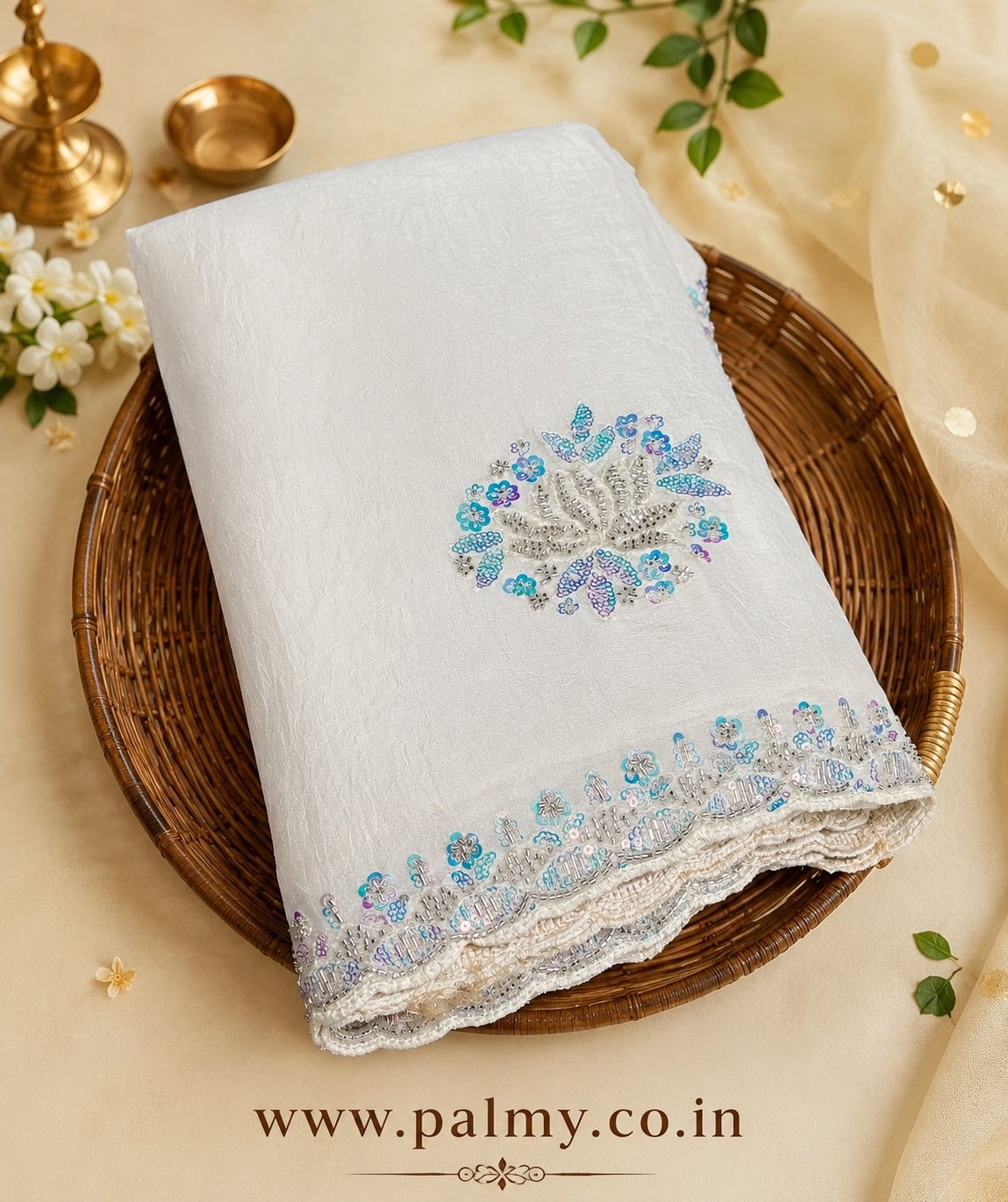 white party wear saree