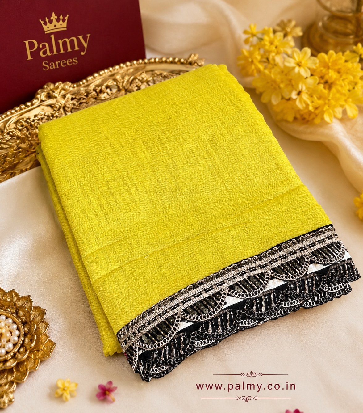yellow party wear saree